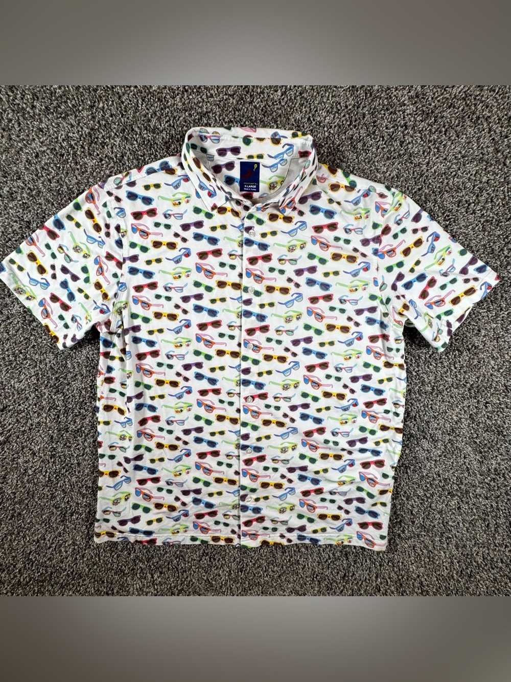 Michael's Swimwear Mens XL Sunglasses Print Cotton Short Sleeved Button Up Shirt - Picture 2 of 7